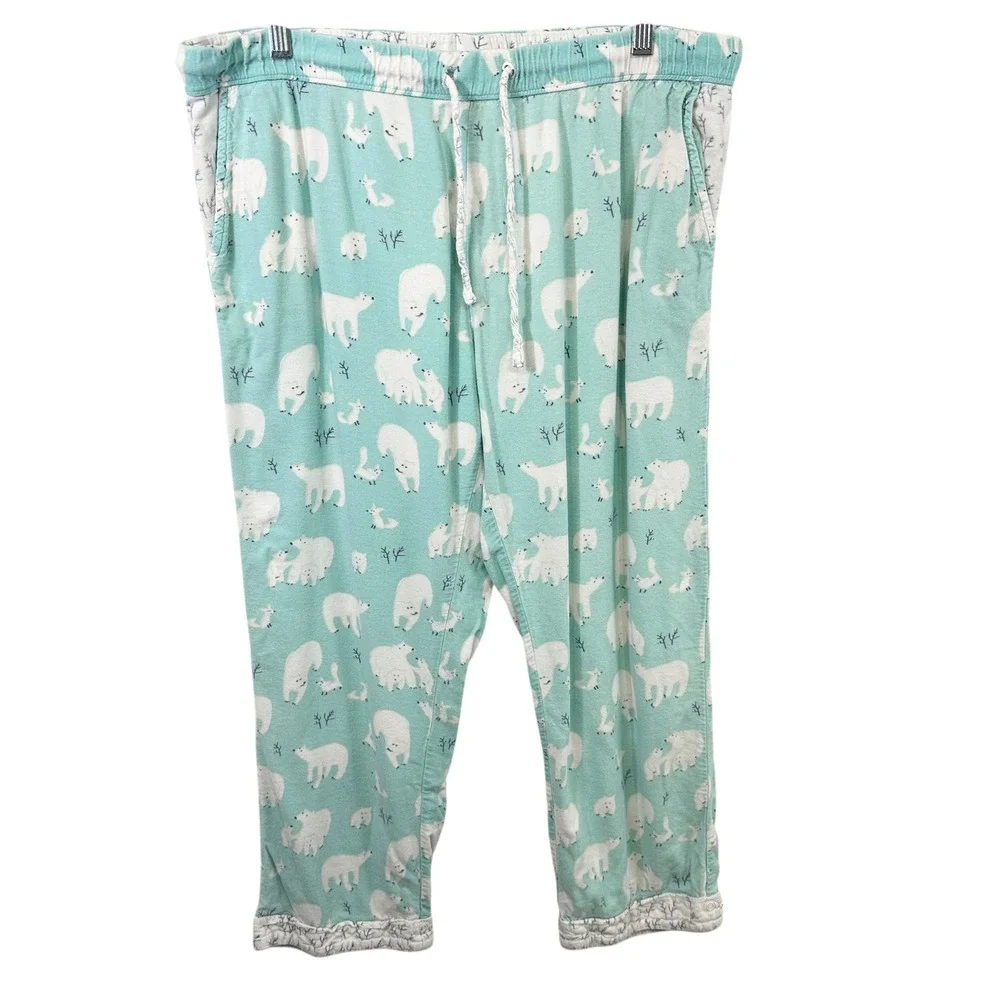 Munki‎ Munki Large Pajama Set Flannel Polar Bear Blue Womens Novelty Holiday 528